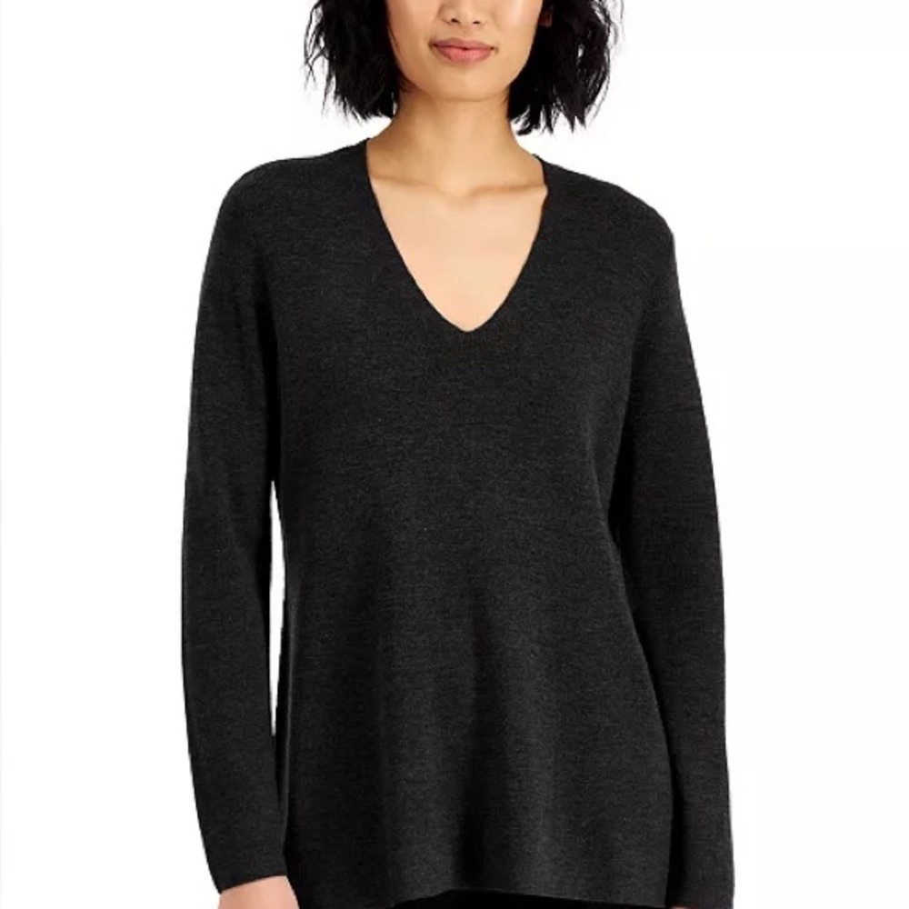 Eileen Fisher Women's 100% Superfine Merino Wool V-Neck Tunic - Picture 2 of 14